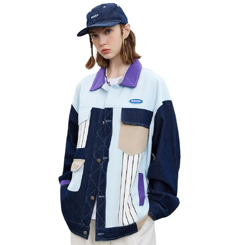 Fashion Women's Denim Jacket of Color Block Patchwork / Loose Outwear with Multi-Pockets Hooded Jacket Caped Jacket Shawl Collar Jacket Fashion Women's Denim Jacket of Color Block Patchwork / Loose Outwear with Multi-Pockets Hooded Jacket Caped Jacket Shawl Collar Jacket