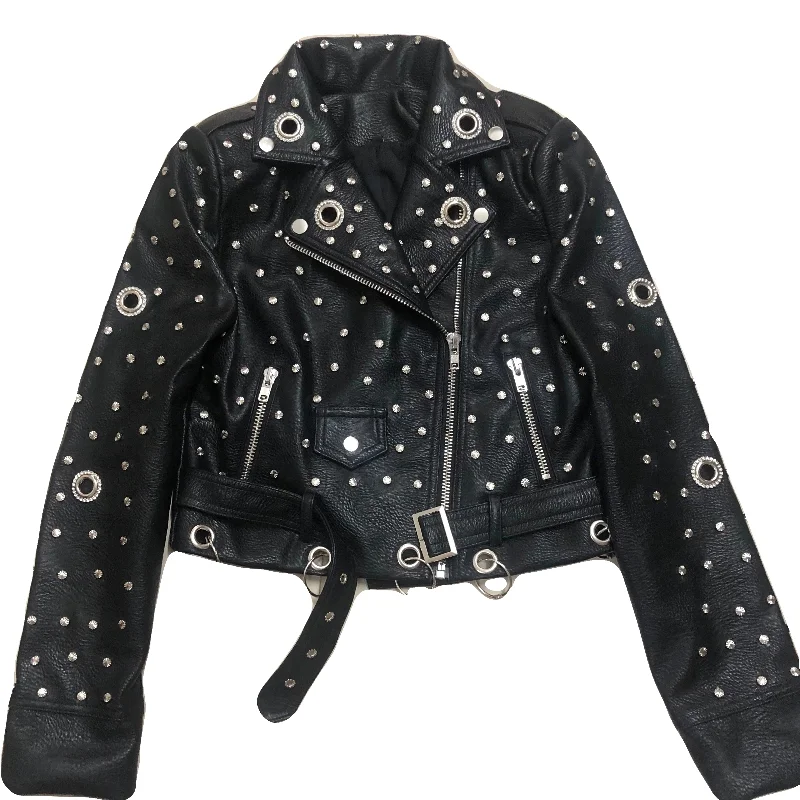 Faux Leather Women Jacket With Rivets / Rock Style Outfit / Alternative Fashion Trench Coat Raincoat Waterproof Jacket Faux Leather Women Jacket With Rivets / Rock Style Outfit / Alternative Fashion Trench Coat Raincoat Waterproof Jacket
