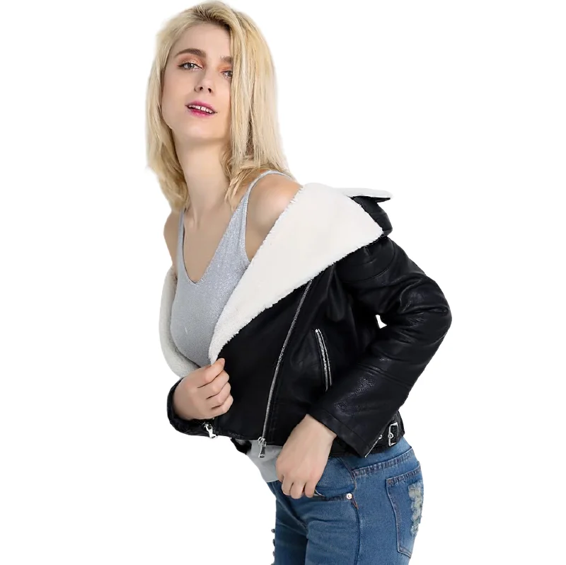 Faux Sheepskin Jacket for Women / Motorcycle Winter Jacket with Pockets and Belt Chenille Fabric Brocade Fabric Lace Fabric Faux Sheepskin Jacket for Women / Motorcycle Winter Jacket with Pockets and Belt Chenille Fabric Brocade Fabric Lace Fabric