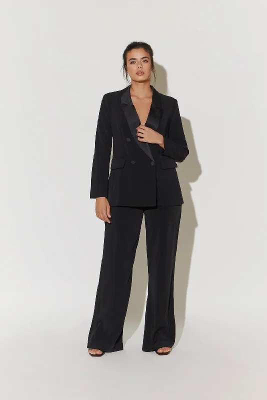 Flora Black Tuxedo Jacket Belted Jacket Elasticated Jacket Padded Jacket