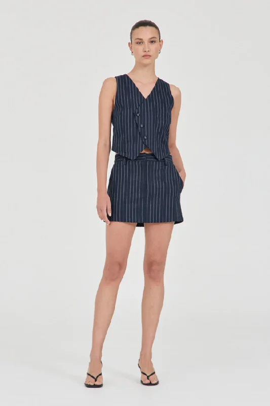 Jayden Stripe Mini Skirt Navy Stripe midi skirt versatile