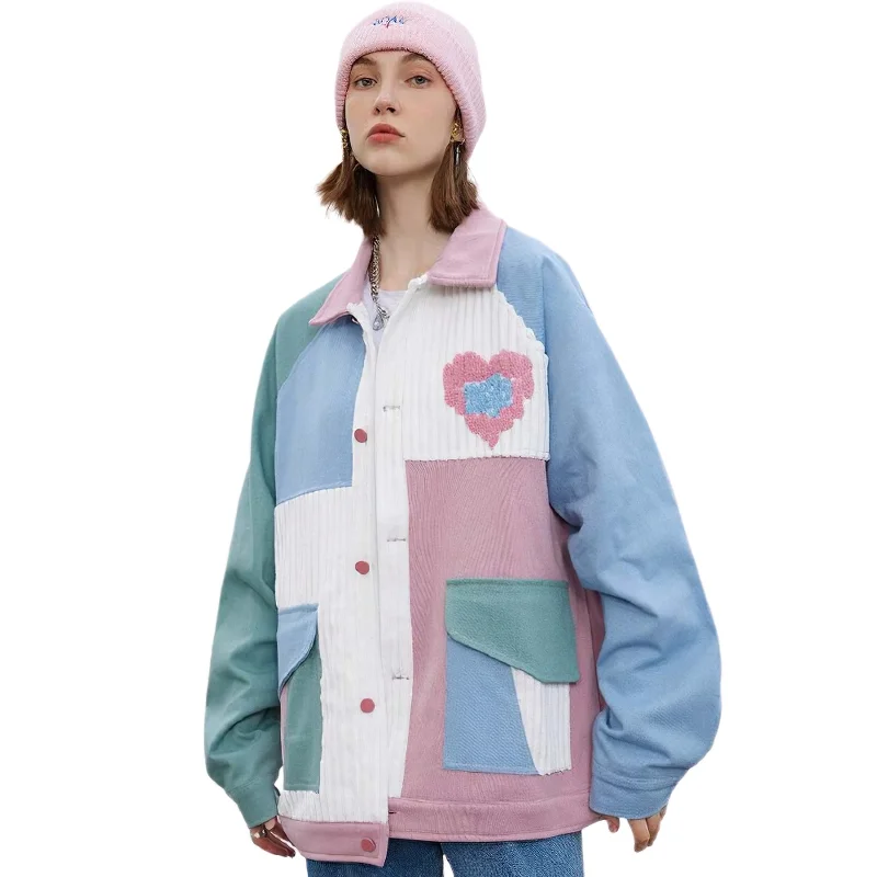 Furry Heart Colorful Patchwork Pockets Jacket / Casual Women's Outwear Zippered Front Buttoned Front Snap Front Furry Heart Colorful Patchwork Pockets Jacket / Casual Women's Outwear Zippered Front Buttoned Front Snap Front