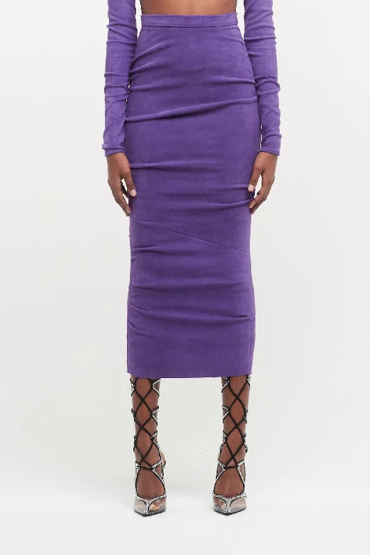 LaQuan Smith Leather Skirt in Grape denim skirt casual