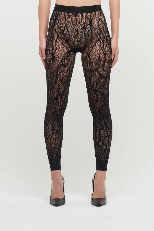Wolford Snake Lace Tights Leggings Comfortable Ribbed Sports Leggings