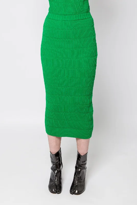 Pleats Please Issey Miyake Jiggly Knit Skirt in Green wool skirt sturdy