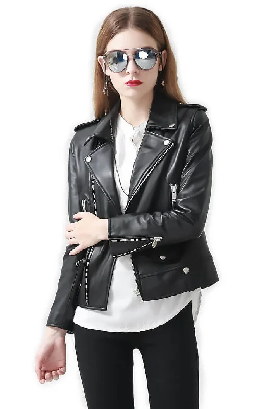 Genuine Leather Motorcycle Jacket in Classic Design Ribbed Jacket Pleated Jacket Ruffled Jacket Genuine Leather Motorcycle Jacket in Classic Design Ribbed Jacket Pleated Jacket Ruffled Jacket