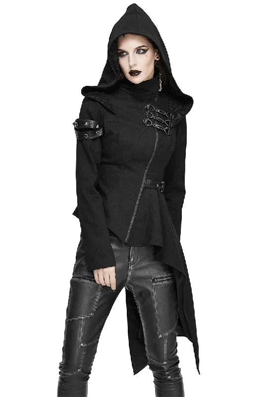 Gothic Asymmetric Jacket with Hood / Women's Diagonal Zip Jacket with Long Side Fleece Jacket Down Jacket Feather Jacket Gothic Asymmetric Jacket with Hood / Women's Diagonal Zip Jacket with Long Side Fleece Jacket Down Jacket Feather Jacket