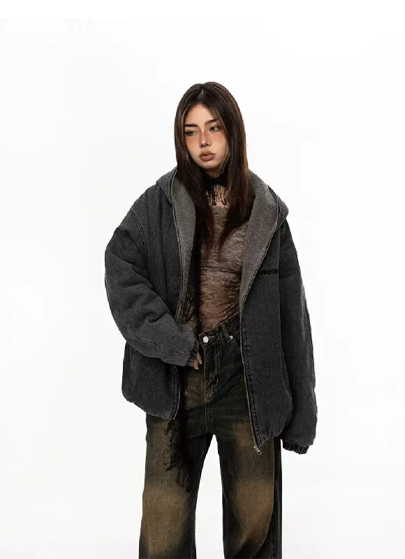Hooded Heavy Zipper Denim Jacket Knit Jacket Woven Jacket Fleece Jacket