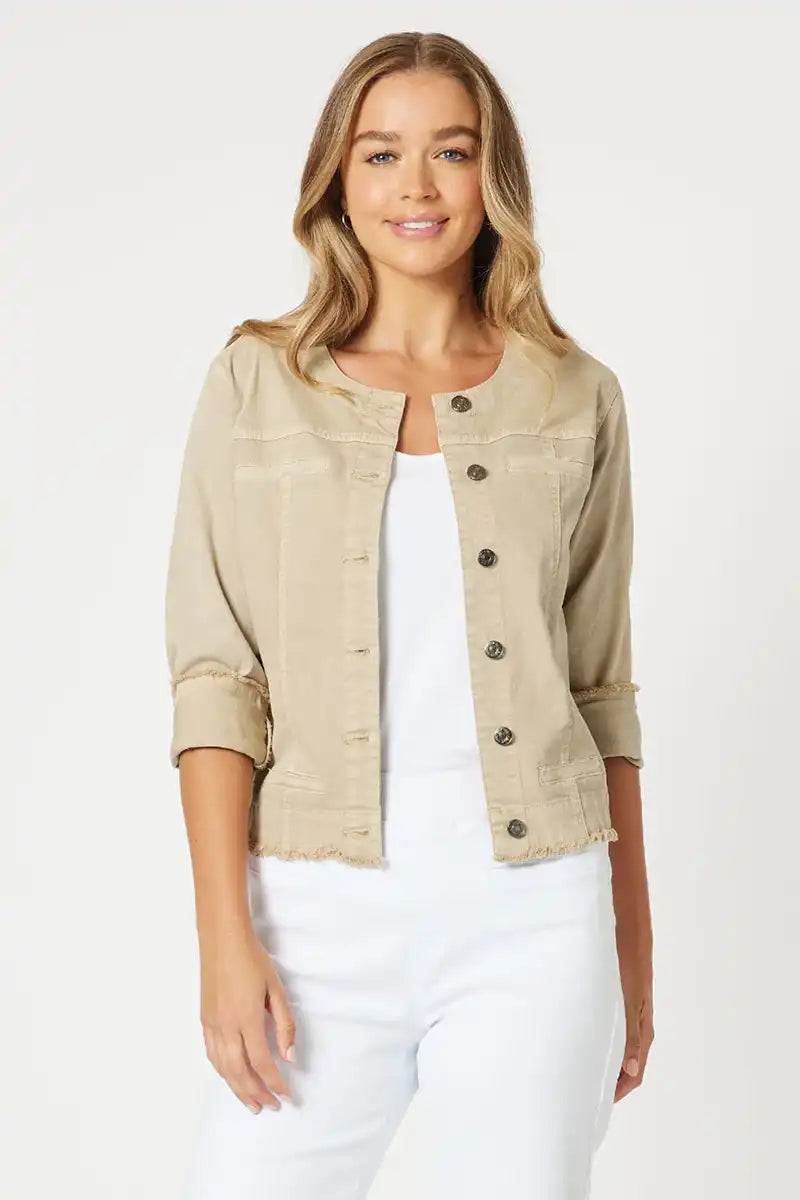 Jenny Collarless Denim Jacket - Natural Faux Fur Jacket Real Fur Jacket Shearling Jacket