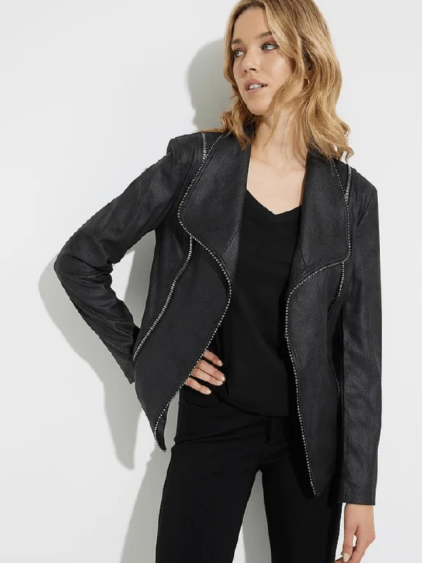 Joseph Ribkoff T Black Leather Effect Biker Jacket 223913 11 Mesh Jacket Canvas Jacket Denim Jacket