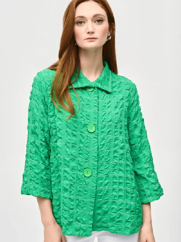 Joseph Ribkoff Textured Woven Jacket With Stand Collar 241069 Col 4203 Ribbed Jacket Pleated Jacket Ruffled Jacket