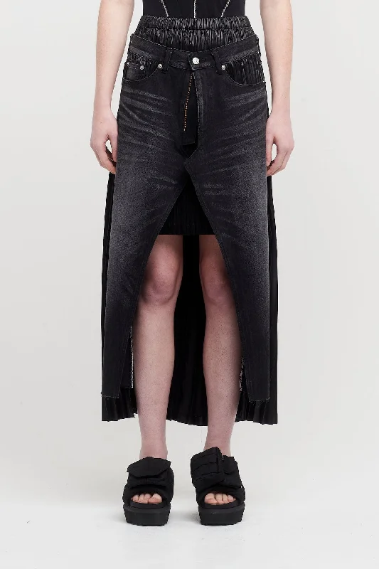 Junya Watanabe Pleated Skirt with Denim Details wool skirt breathable