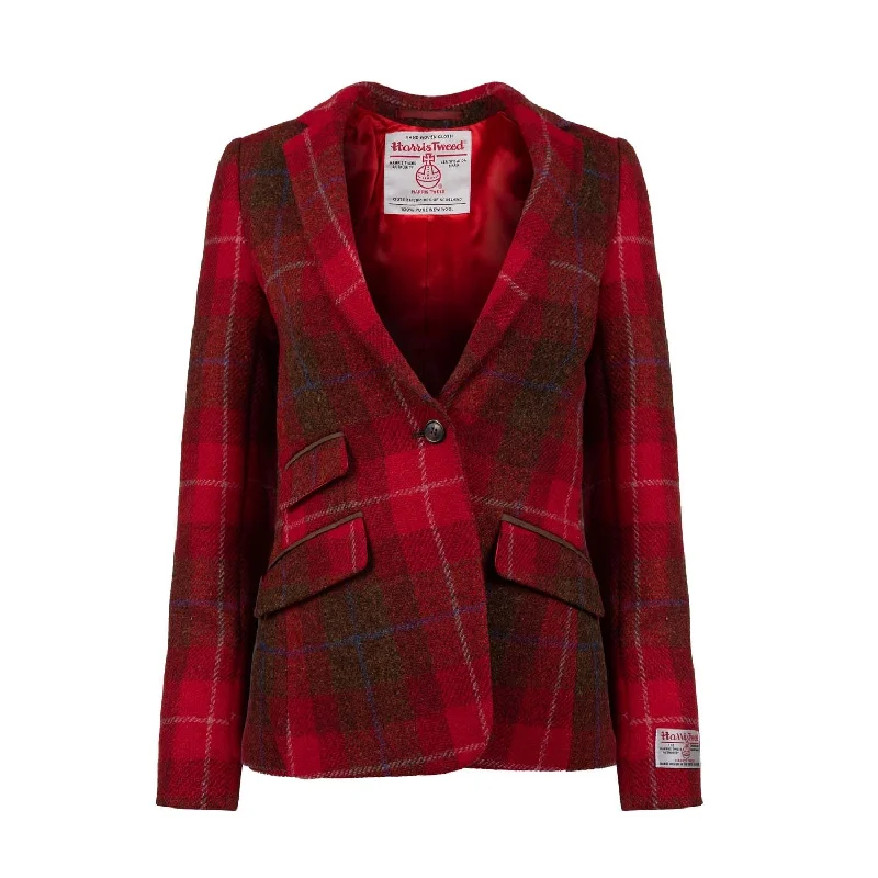 Ladies Iona Harris Tweed Jacket Ha222-A1 Red Check Mesh Jacket Canvas Jacket Denim Jacket