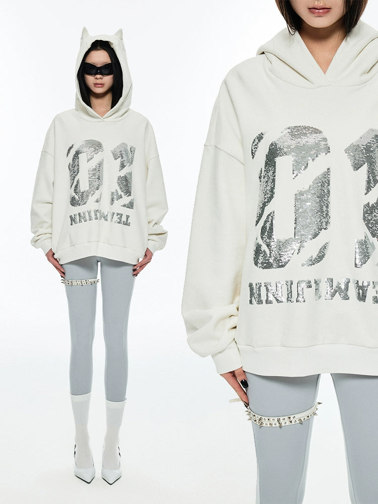 Little Devil Oversized Black Hoodie Jacket Bomber Jacket Anorak Windbreaker