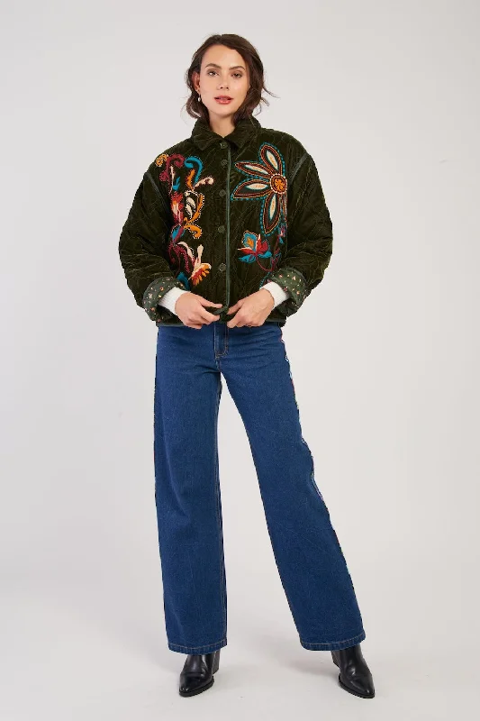 Loraine Embroidered Jacket Khaki Print Jacket Jacquard Jacket Patchwork Jacket