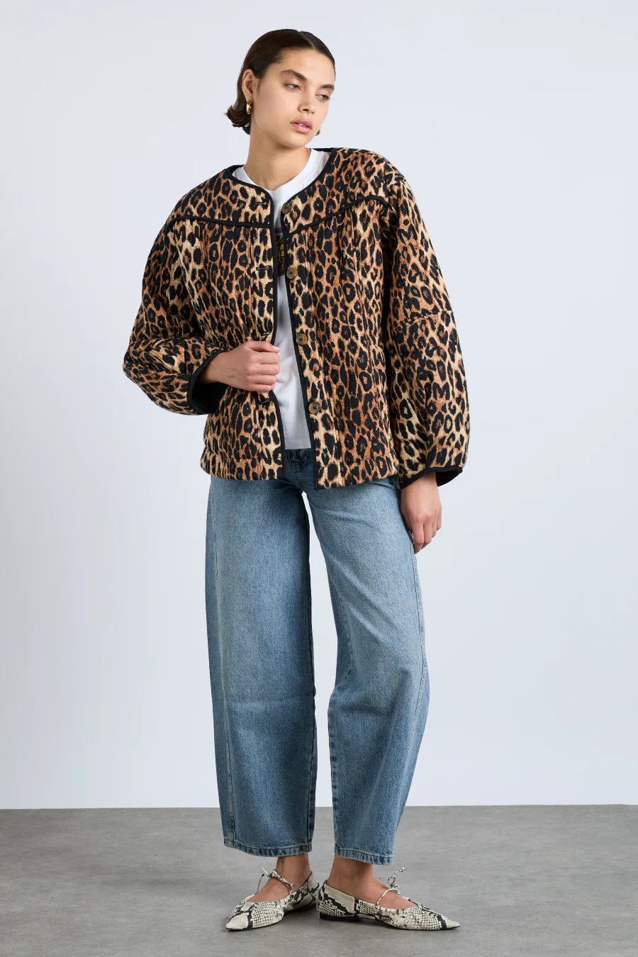 Macy Quilted Jacket Leopard Hooded Jacket Caped Jacket Shawl Collar Jacket