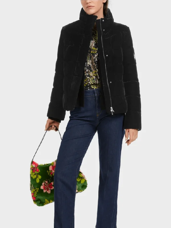 Marc Cain Collections Black Quilted Down Jacket In Soft Velvet VC 12.07 W86 COL 900 Denim Jacket Leather Jacket Suede Jacket