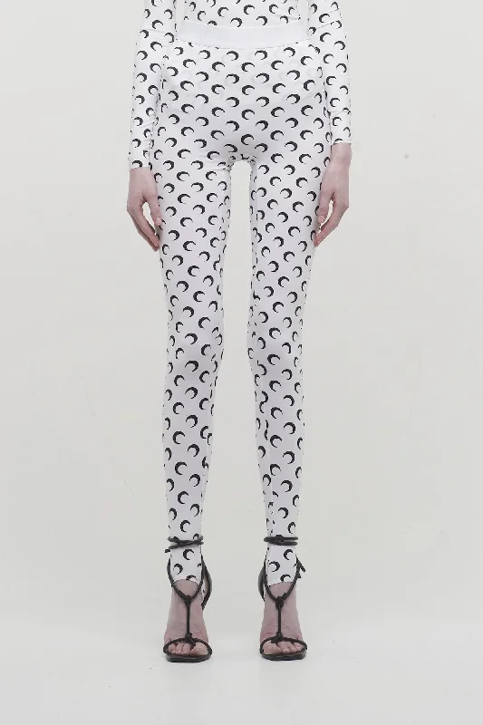 Marine Serre Regenerated All Over Moon Jersey Leggings in White Stylish Lightweight Leggings