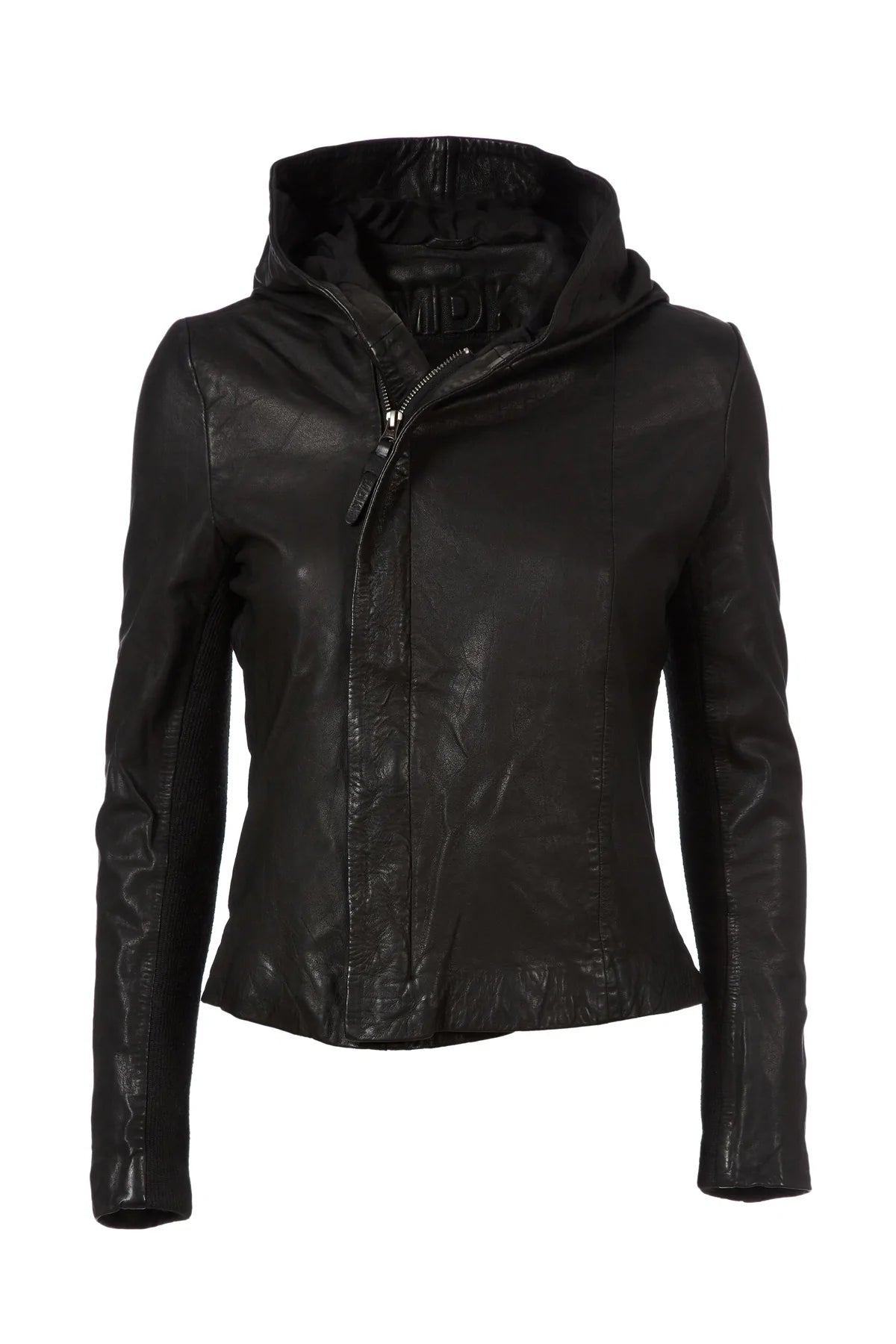 MDK Stine Hooded Leather Jacket Black Wool Jacket Cashmere Jacket Tweed Jacket