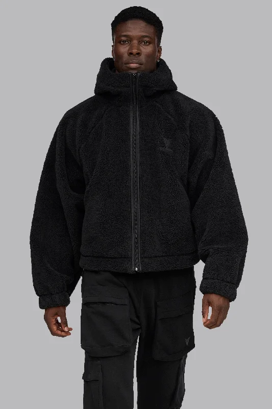 V_FLEECE BOXY BOMBER JACKET - Black Jacket Blazer Coat