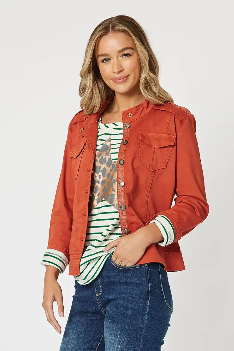 Military Denim Jacket - Maple Striped Jacket Polka Dot Jacket Floral Jacket