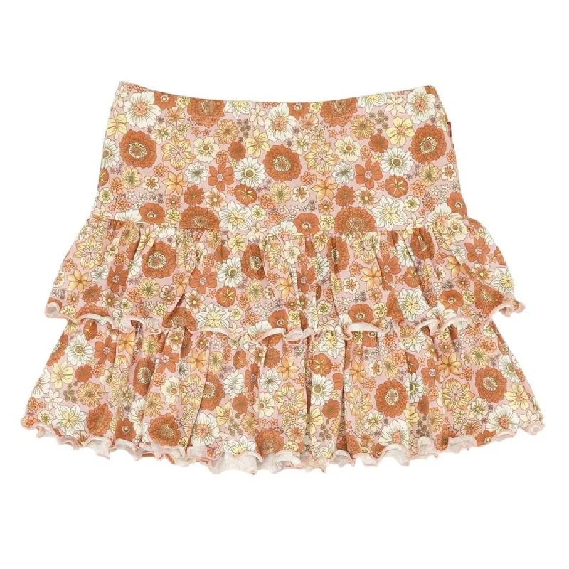 Multi Floral Midi Skirt tiered skirt playful