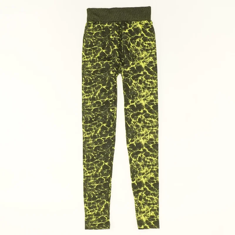 Neon Green Graphic Leggings Comfortable Slip-On Compression Leggings