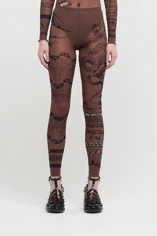 Jean Paul Gaultier X KNWLS Leggings Printed Trompe l'oeil Tattoo Comfortable Stretch Leggings