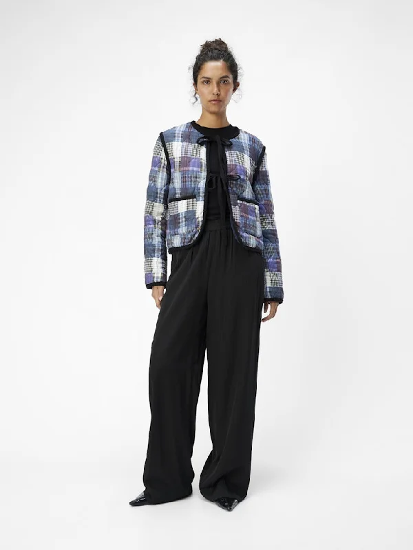 Pil Patchwork Quilted Jacket Cowhide/Sky Captain Tailored Jacket Straight Jacket A-Line Jacket