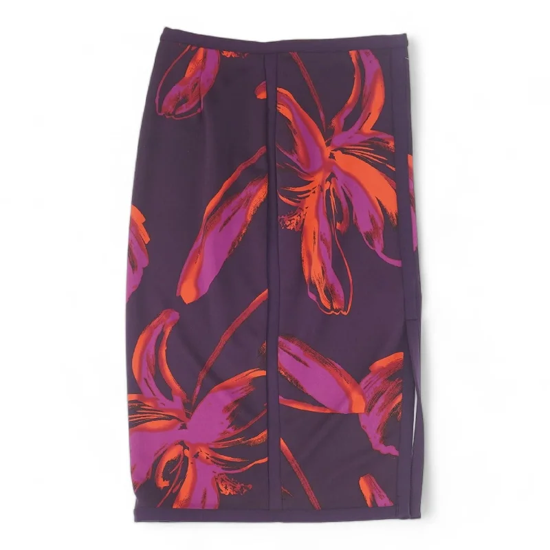 Purple Floral Midi Skirt silk skirt lustrous