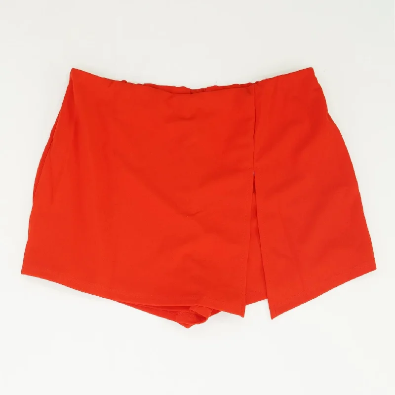 Red Solid Skort Skirt linen skirt airy