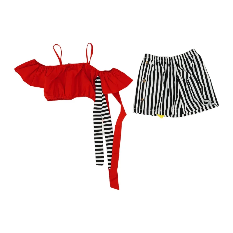 Red Striped Skirt Set modal blend skirt