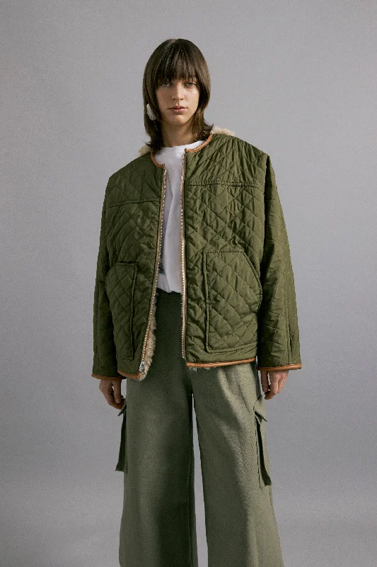 Reversible Sherpa Zip-Up Jacket Beige and Khaki Anorak Shell Jacket Lightweight Jacket