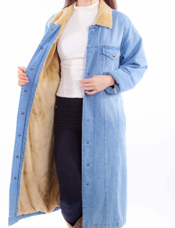 Scully Long Denim Sherpa Jacket Welt Pockets Slit Pockets Flap Pockets