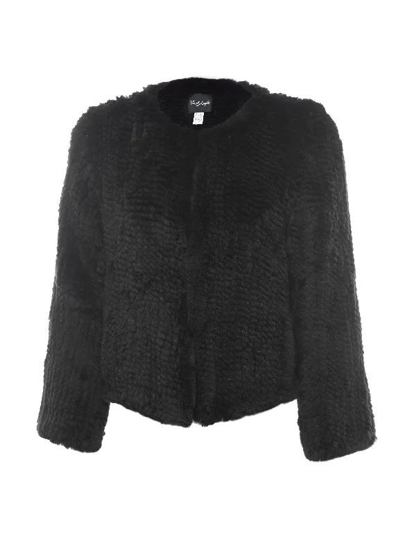 Short 'Black' Knitted Rex Rabbit Genuine Fur Jacket Oversized Jacket Tailored Jacket Straight Jacket Short 'Black' Knitted Rex Rabbit Genuine Fur Jacket Oversized Jacket Tailored Jacket Straight Jacket