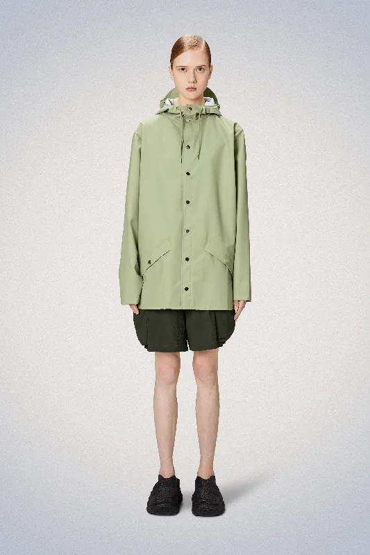 Short Rainproof Earth Green Jacket Tiered Jacket Buttoned Jacket Zippered Jacket