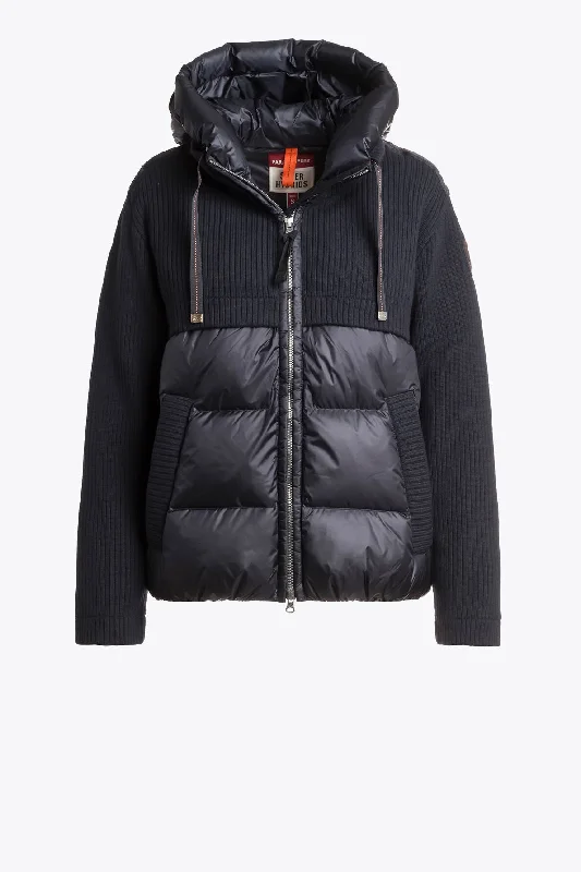 Sina Navy Puffer Jacket With Knit Contrast Snapped Jacket Toggled Jacket Drawstring Jacket Sina Navy Puffer Jacket With Knit Contrast Snapped Jacket Toggled Jacket Drawstring Jacket