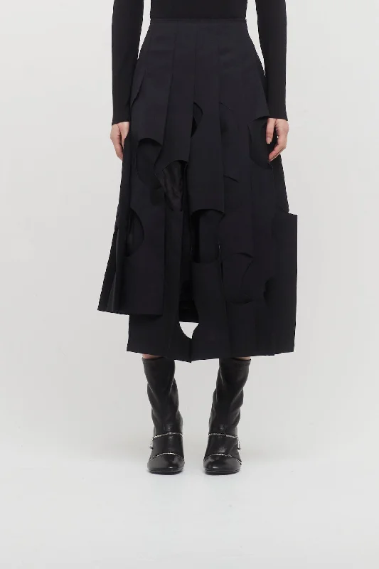 Comme Des Garçons Asymmetric Flat Pleat Skirt high slit skirt