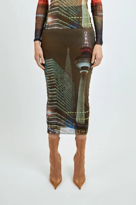 Jean Paul Gaultier x Shayne Oliver Mesh Long Skirt Printed City cashmere skirt fine