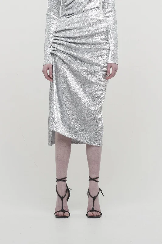 Rabanne Silver Ruched Skirt high waist skirt