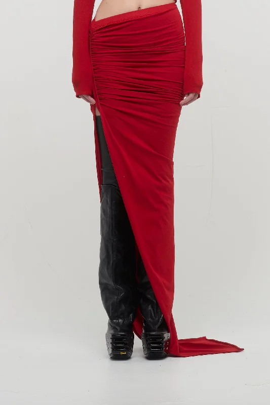 Rick Owens Edfu Skirt in Cardinal Red wool skirt warm