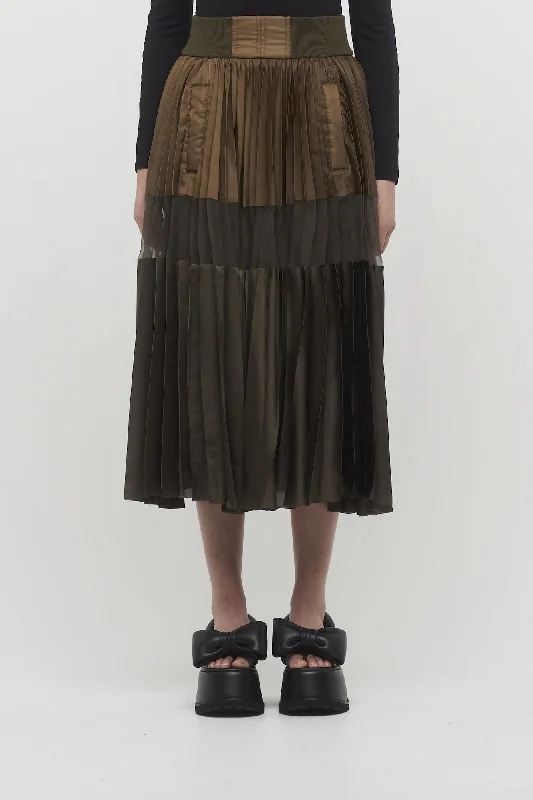 Sacai Nylon Twill Skirt in Olive patchwork skirt art