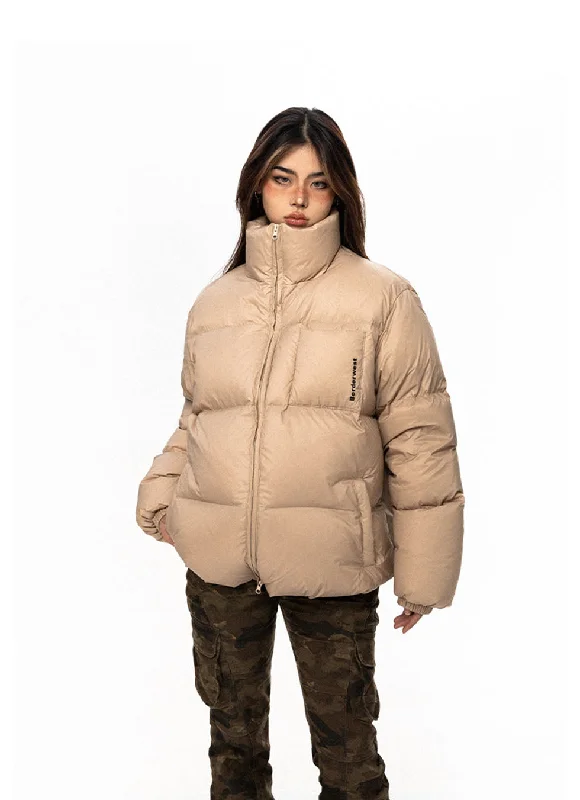 Stand Collar White Duck Down Jacket Wool Fabric Cashmere Fabric Tweed Fabric