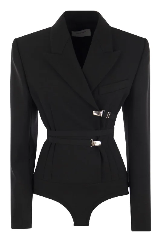 Stretch wool body jacket Welt Pockets Slit Pockets Flap Pockets