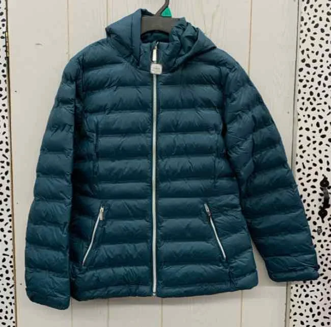 Time & Tru Teal Womens Size M Jacket (Outdoor) Zippered Front Buttoned Front Snap Front