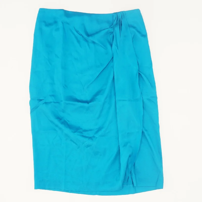 Turquoise Solid Midi Skirt elastic waist skirt