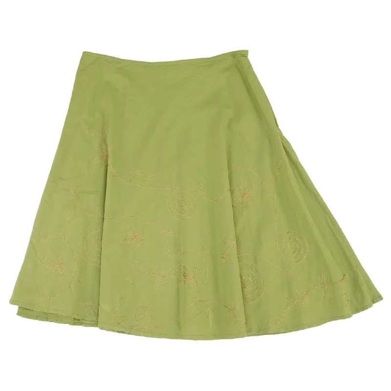 Vintage Olive Embroidered Detail Midi Skirt chiffon skirt delicate