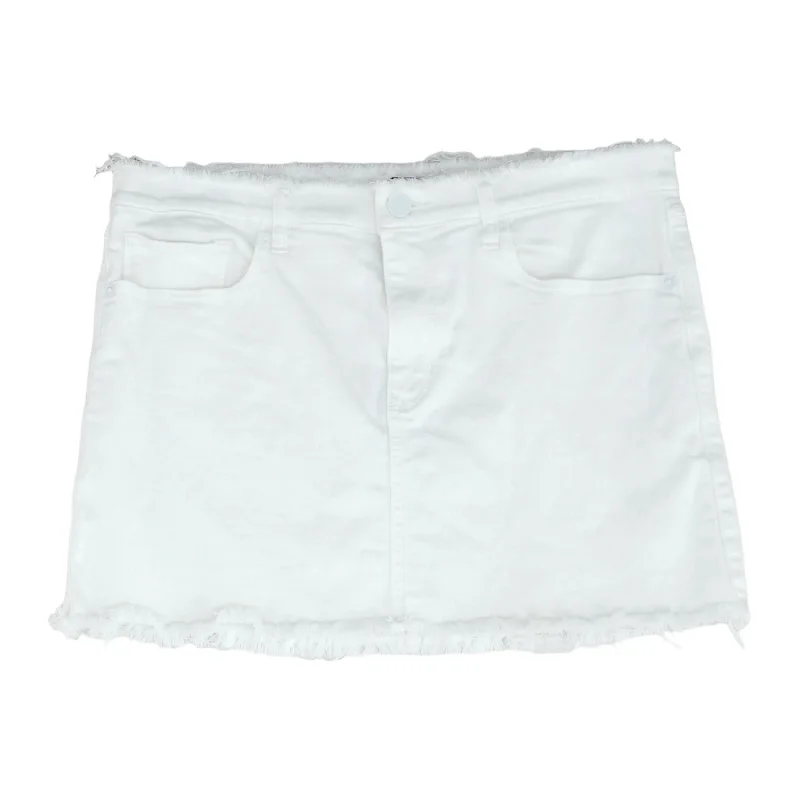 White Solid Mini Skirt elastic waist skirt