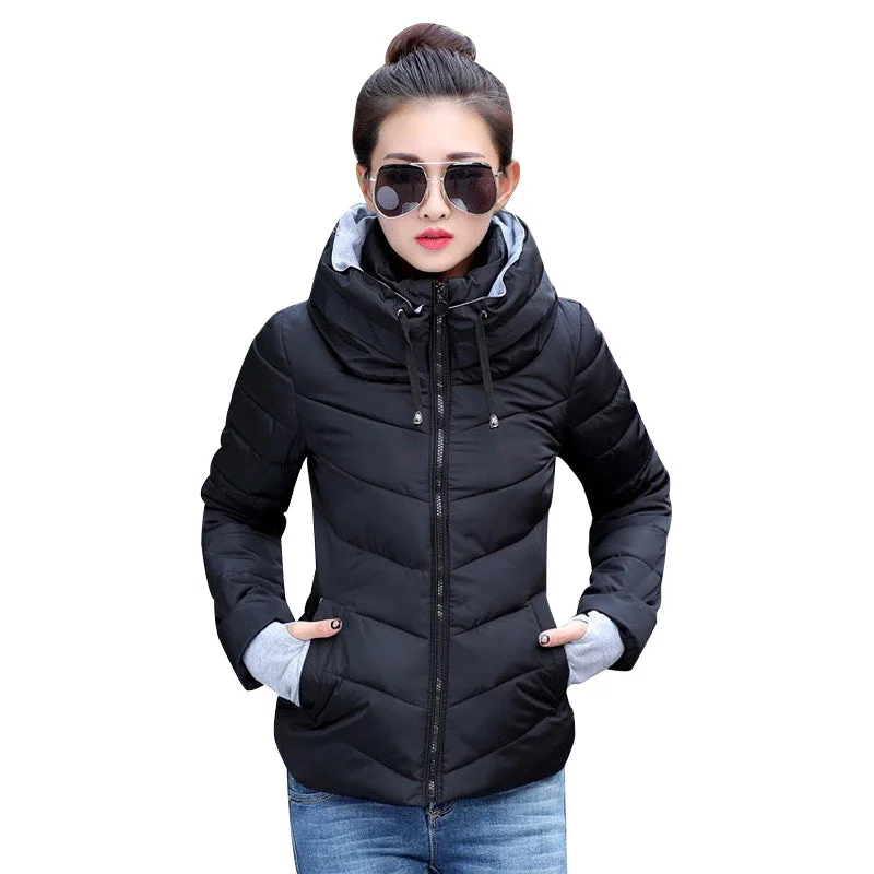 Winter Slim Cotton padded Jacket Zip Front Button Front Snap Front
