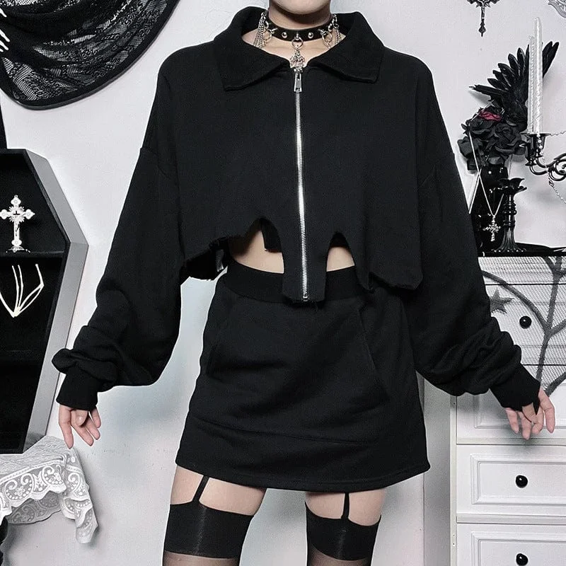 Women's Punk Zip Irregular Loose Coat with Skirt ribbed skirt waist